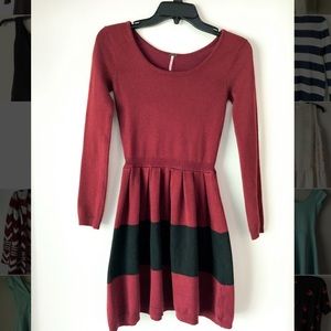 Red, Long-Sleeve Knit Dress